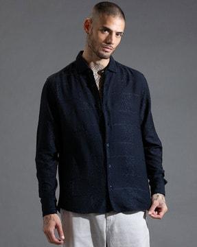 men embroidered regular fit shirt