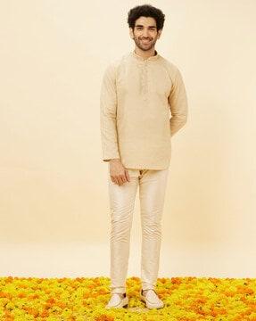 men embroidered regular fit short kurta