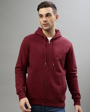 men embroidered regular hooded sweatshirt