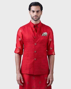 men embroidered relaxed fit bndhgala jacket