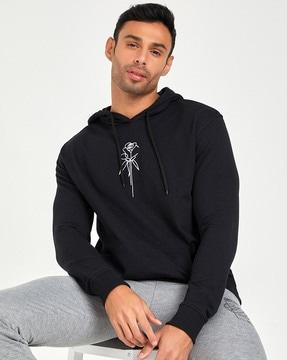 men embroidered relaxed fit hoodie