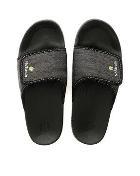 men embroidered slide flip-flops with velcro fastening