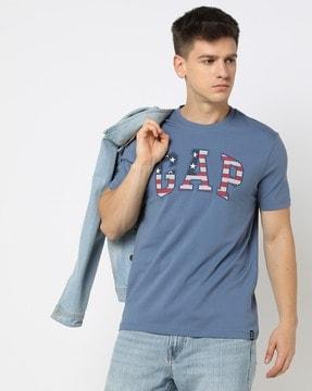 men embroidered slim fit crew-neck t-shirt