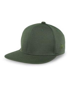 men embroidered snapback cap with stitched detail