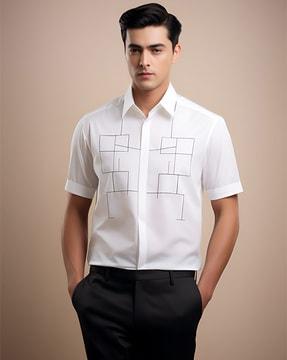 men embroidered tailored fit shirt