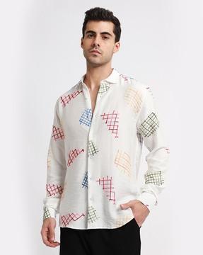 men embroidery regular fit shirt