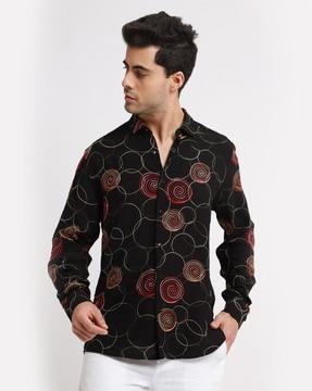 men embroidery regular fit shirt