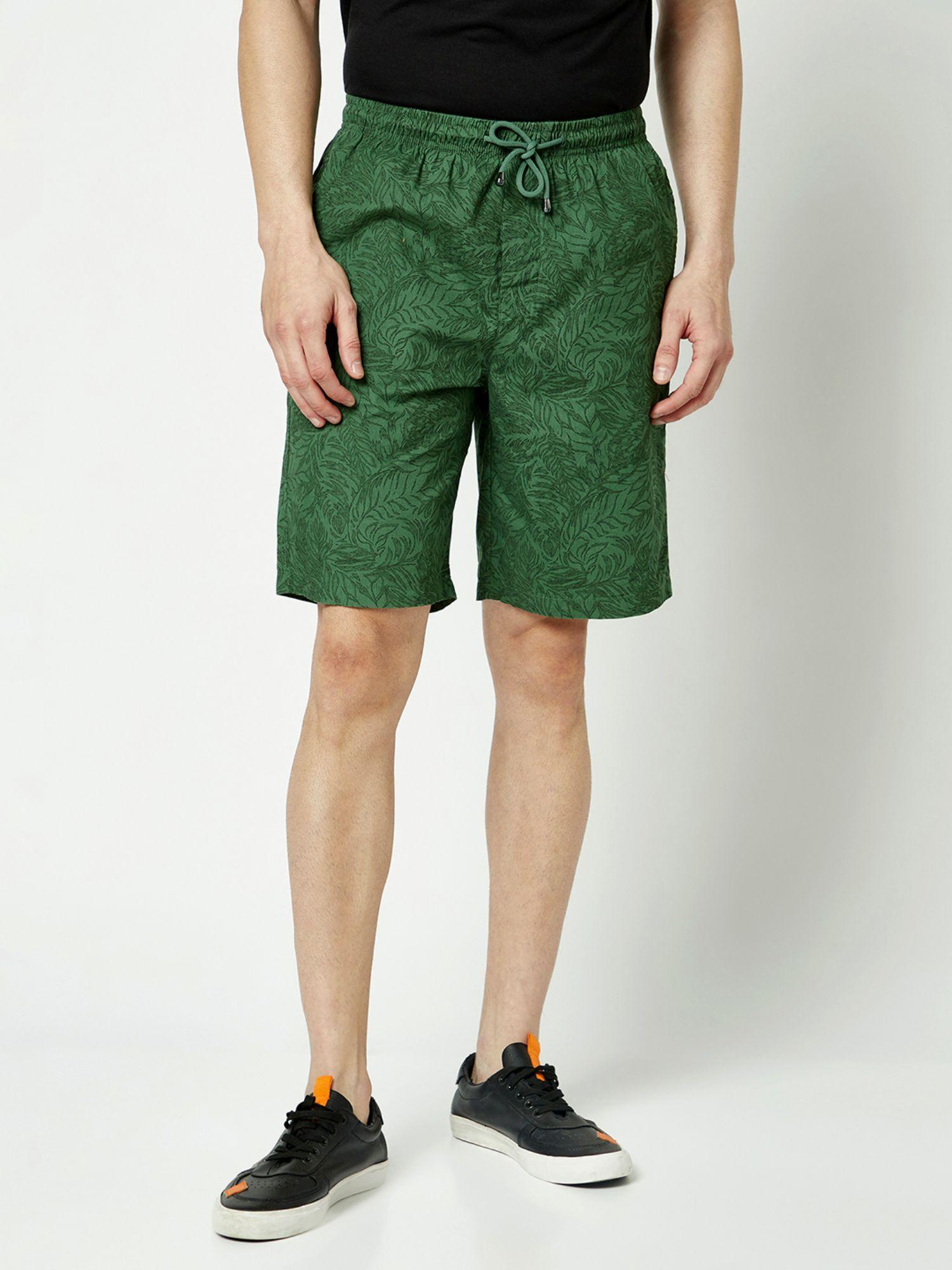 men emerald green printed shorts