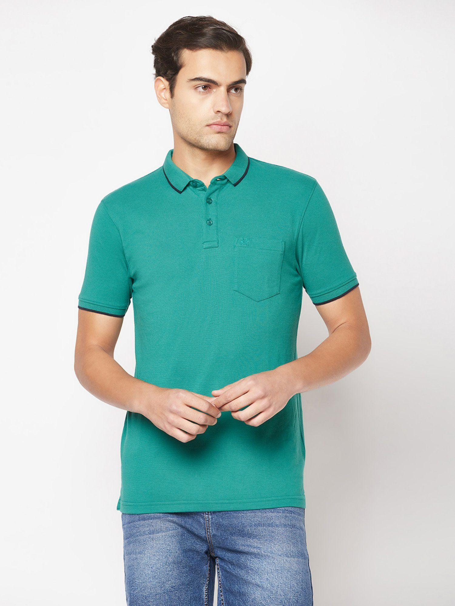 men emerald teal minimal polo t-shirt