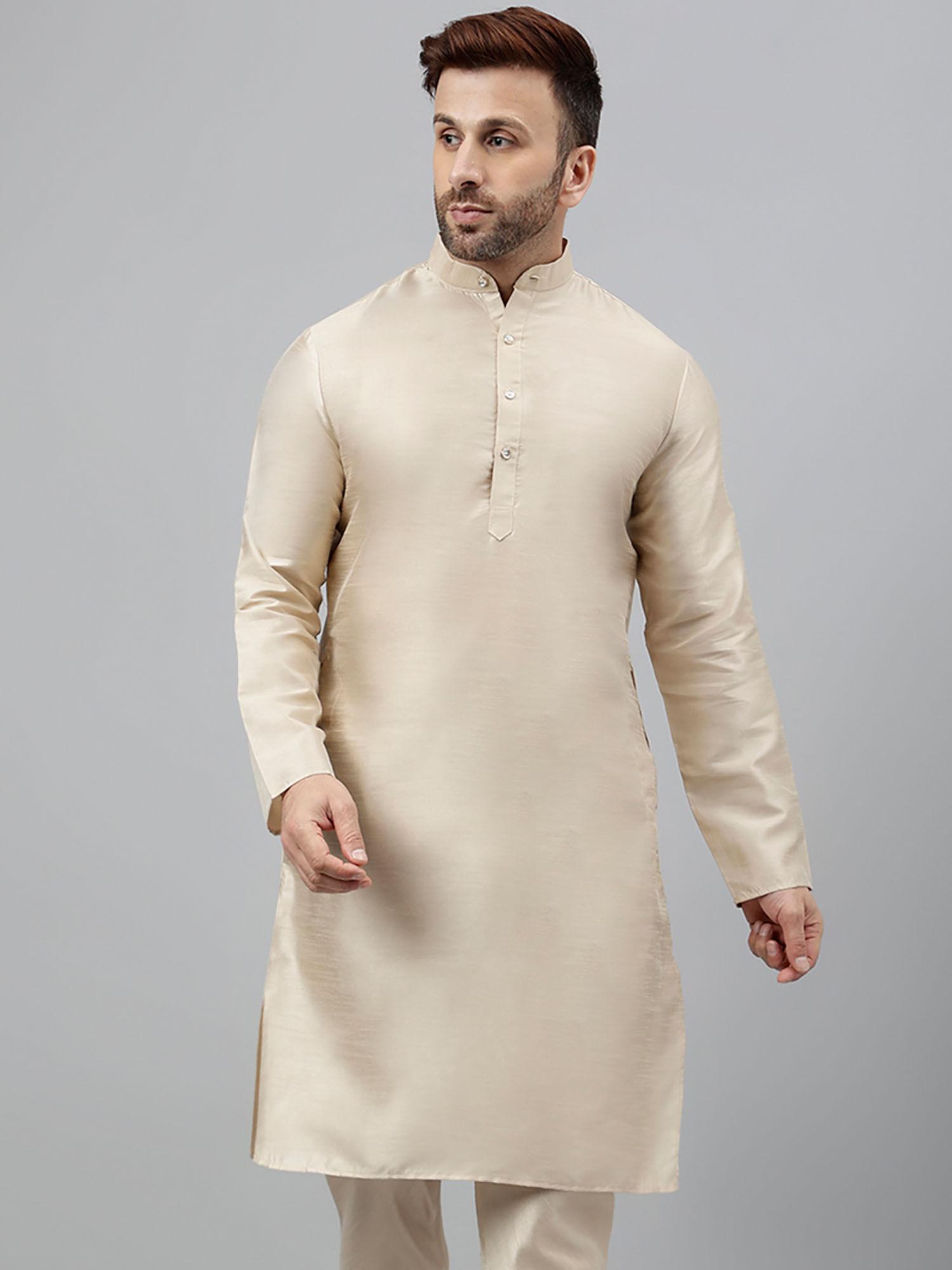 men ethnic solid beige kurta