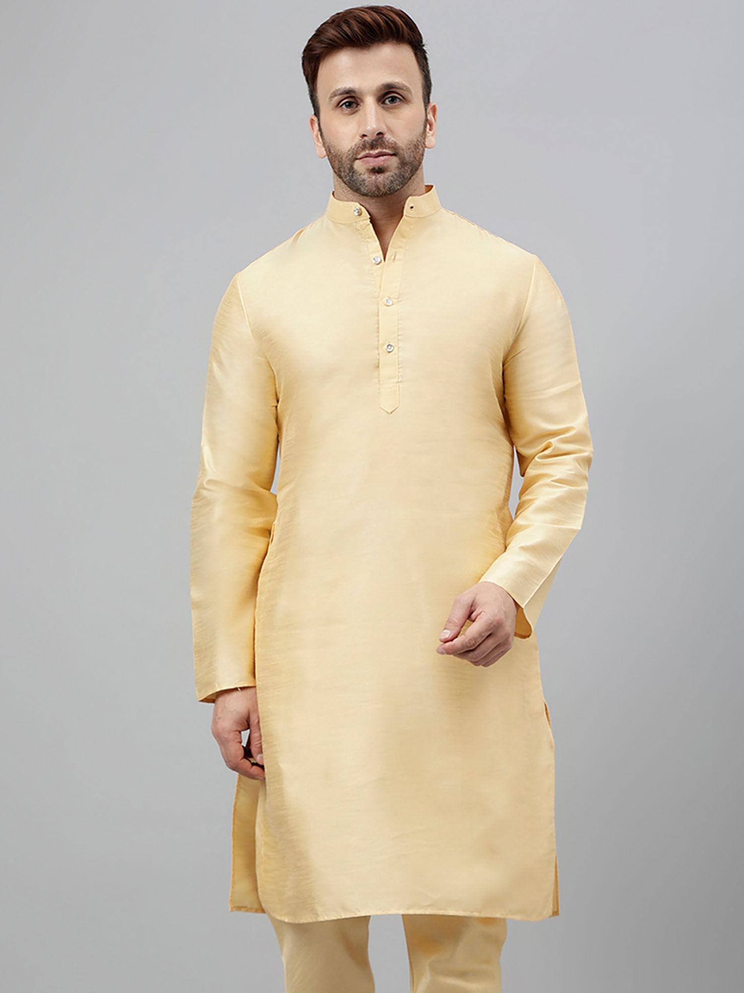 men ethnic solid fawn kurta