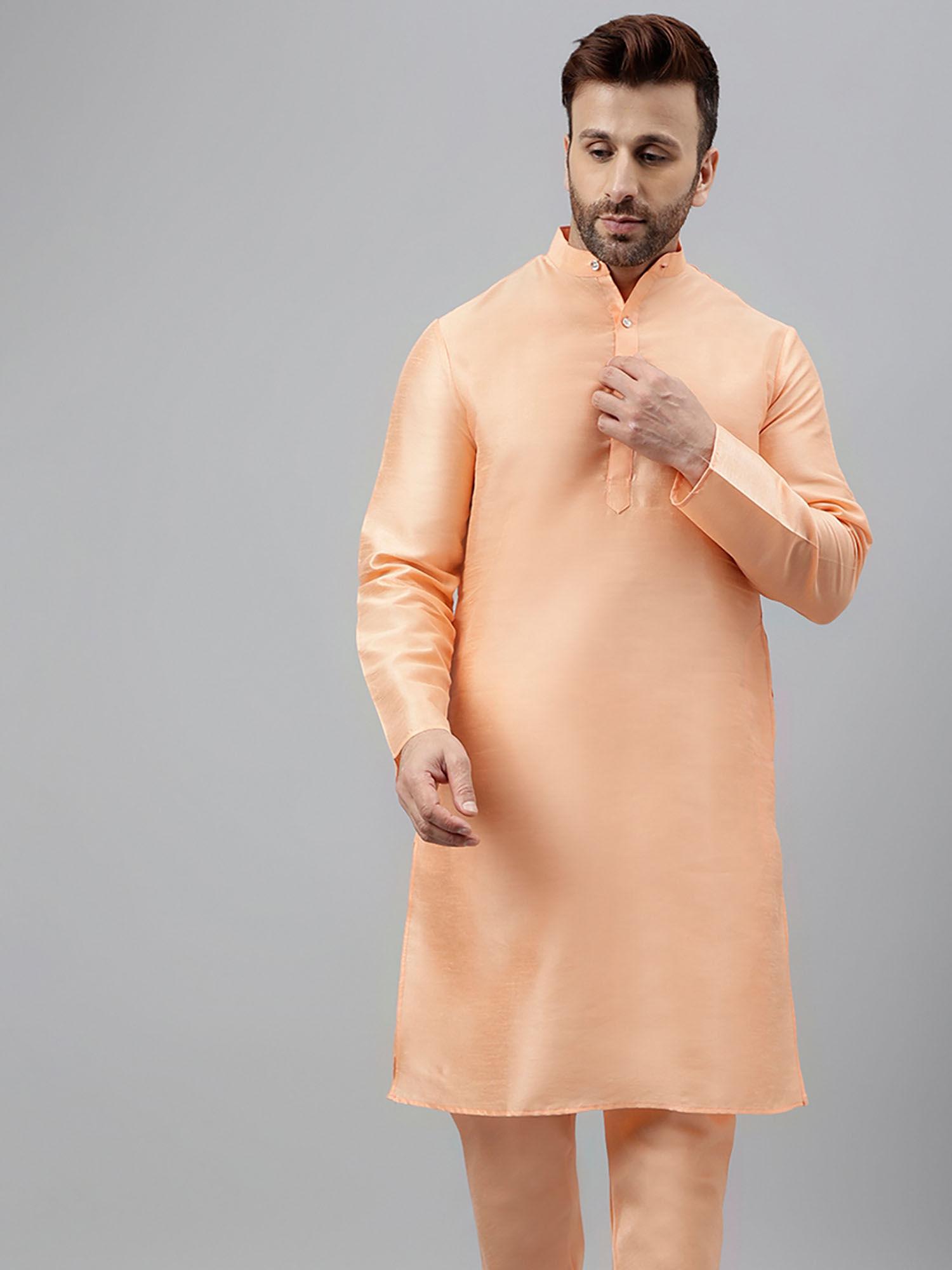 men ethnic solid light peach kurta