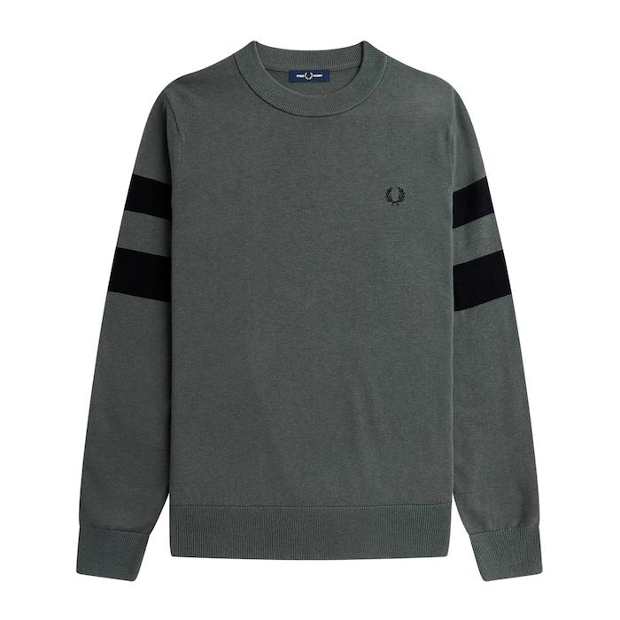 men field-green tipped sleeved chest logo jumper