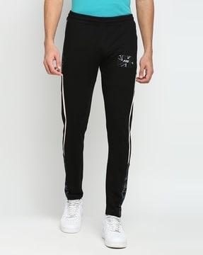 men fitted track pants with contrast panels