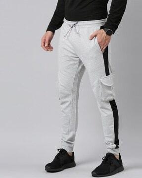 men fitted track pants with drawstring waist