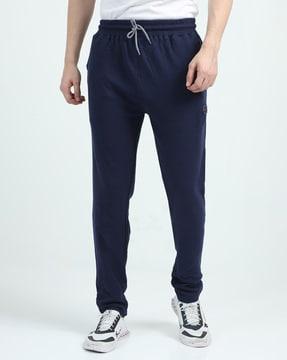 men fitted track pants with drawstrings