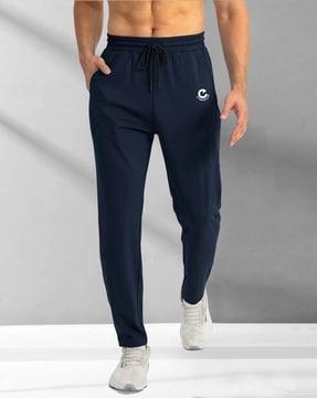 men fitted track pants with elasticated drawstring waist