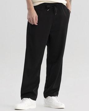 men flat front loose pants with drawstring waist