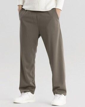 men flat front loose pants with drawstring waist