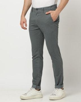 men flat-front skinny fit trousers
