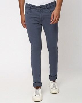men flat-front skinny fit trousers