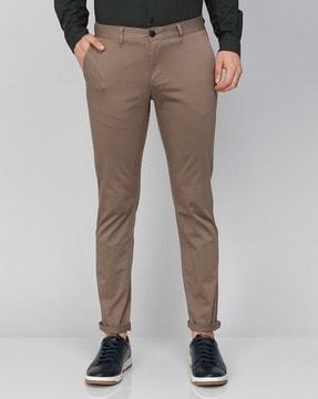 men flat-front slim fit pants with insert pockets