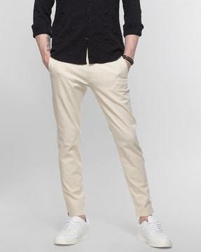 men flat-front slim fit pants with insert pockets