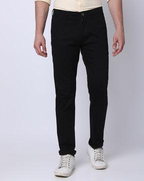 men flat-front slim fit trousers