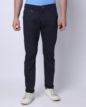 men flat-front slim fit trousers