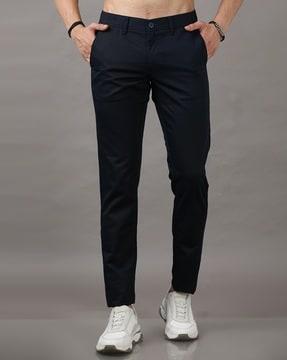 men flat front slim fit trousers