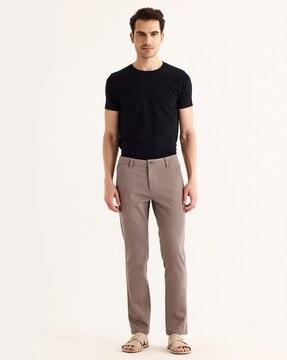 men flat front slim fit trousers