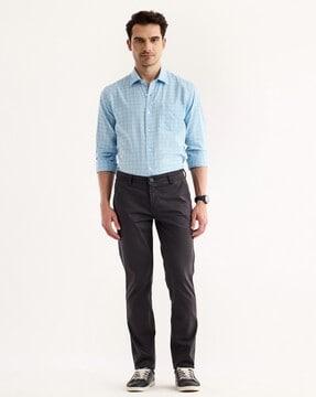 men flat front slim fit trousers