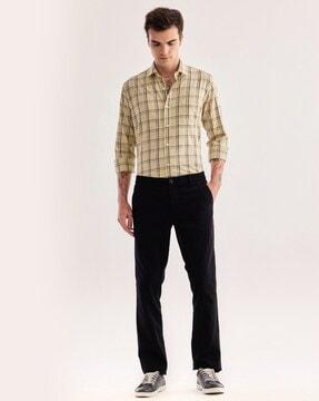 men flat front slim fit trousers