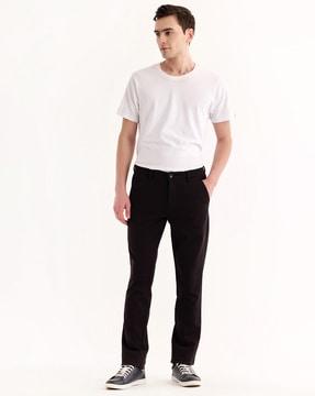 men flat-front slim fit trousers