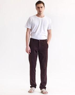 men flat-front slim fit trousers