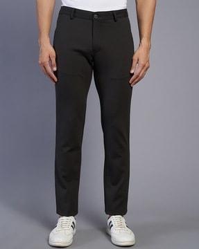 men flat-front slim fit trousers