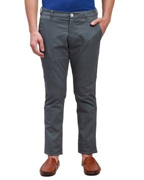 men flat-front slim fit trousers