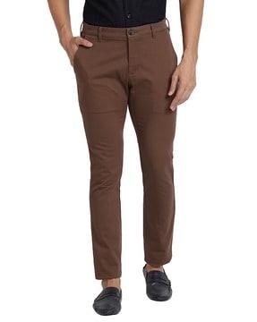 men flat-front slim fit trousers