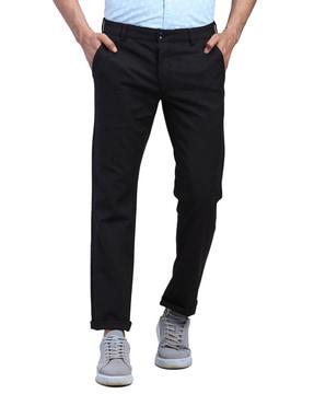 men flat-front slim fit trousers