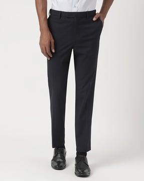 men flat-front slim fit trousers