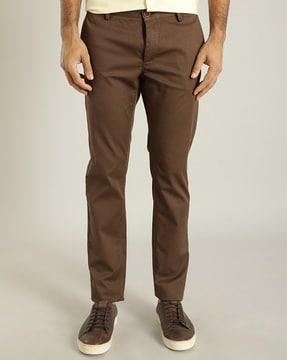 men flat-front slim fit trousers