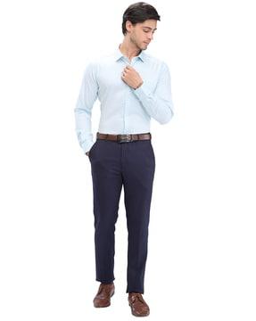 men flat-front slim fit trousers