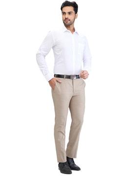 men flat-front slim fit trousers