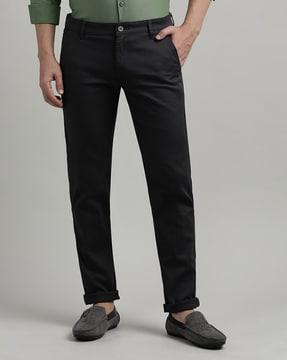 men flat-front slim fit trousers