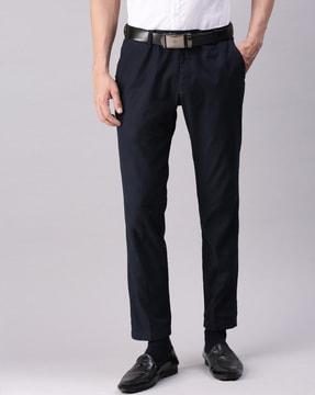 men flat front tapered fit trousers