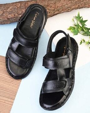men flat heel strappy sandals with velcro fastening