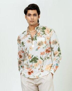 men floral print  regular fit short kurta