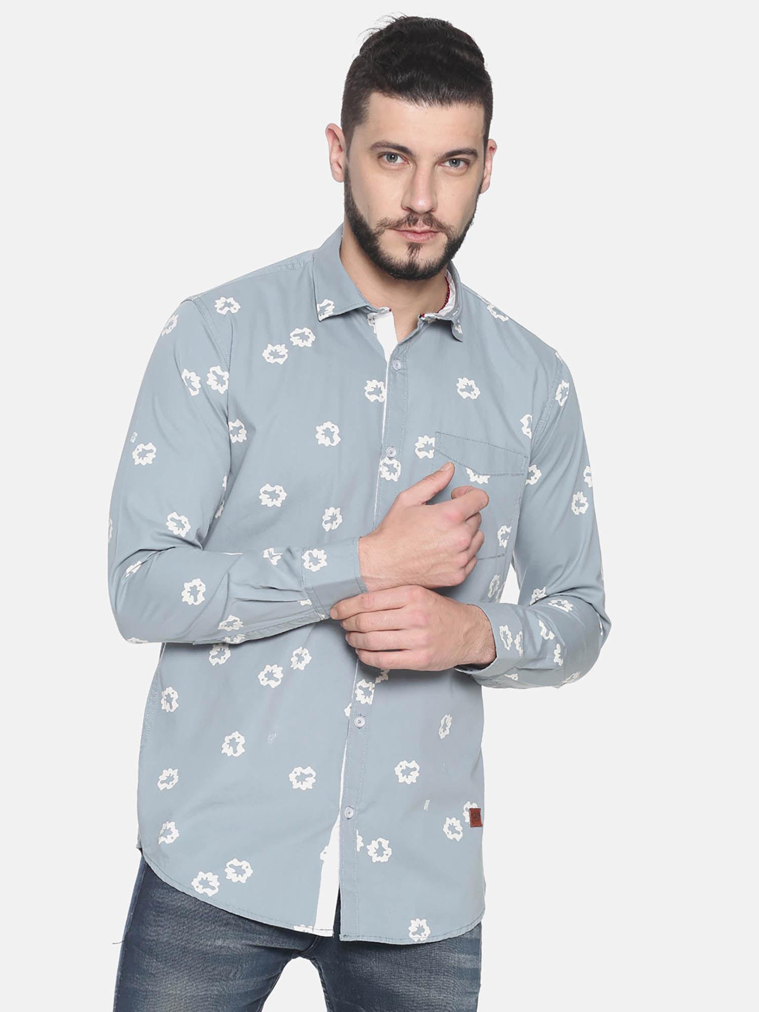 men floral print casual grey shirt