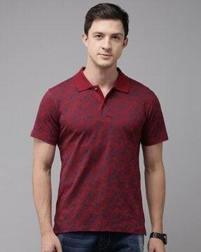 men floral print cotton polo t-shirt with short sleeves