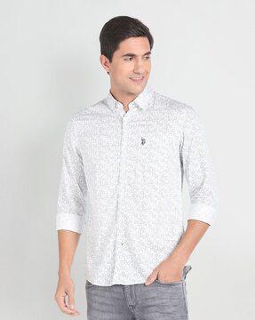 men floral print cotton shirt